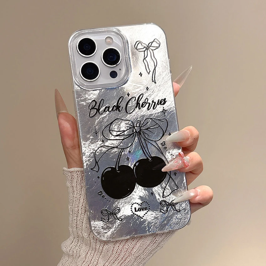 깃털 질감 폰 케이스 (아이폰 16, 15, 14, 13 Pro, 12, 11 Max Plus, 16Pro용) 체리 페인팅 폰 케이스, 맞춤형 15Promax 커버