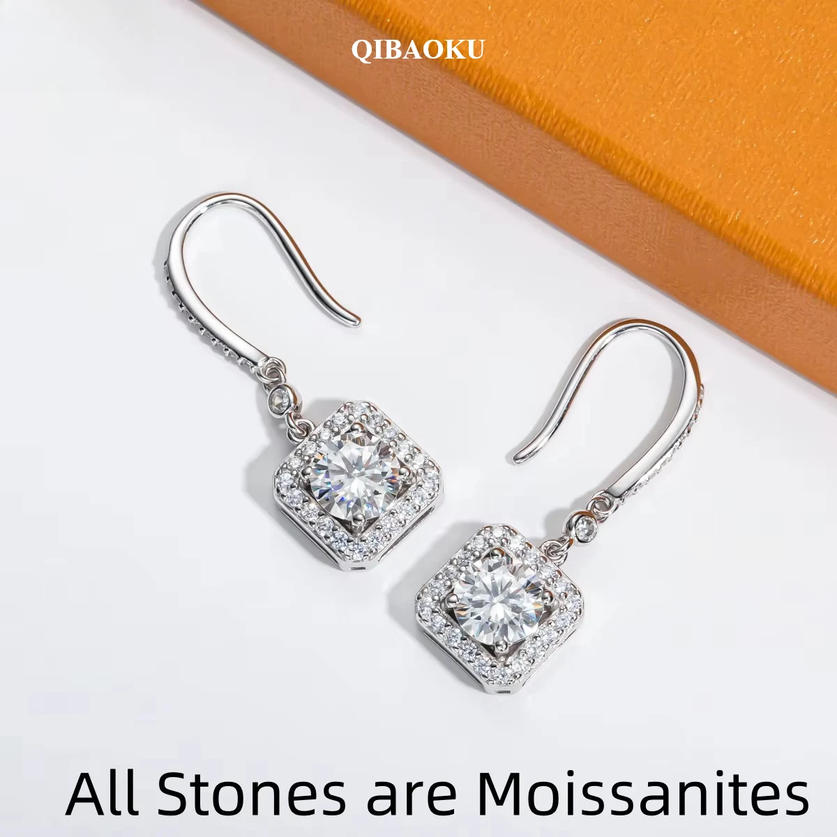 QIBAOKU 1ct D Color Moissanite Drop Earrings S925 Sterling Silver 18k Gold Plated Earrings for Woman Jewelry Gift Wholesale 2026