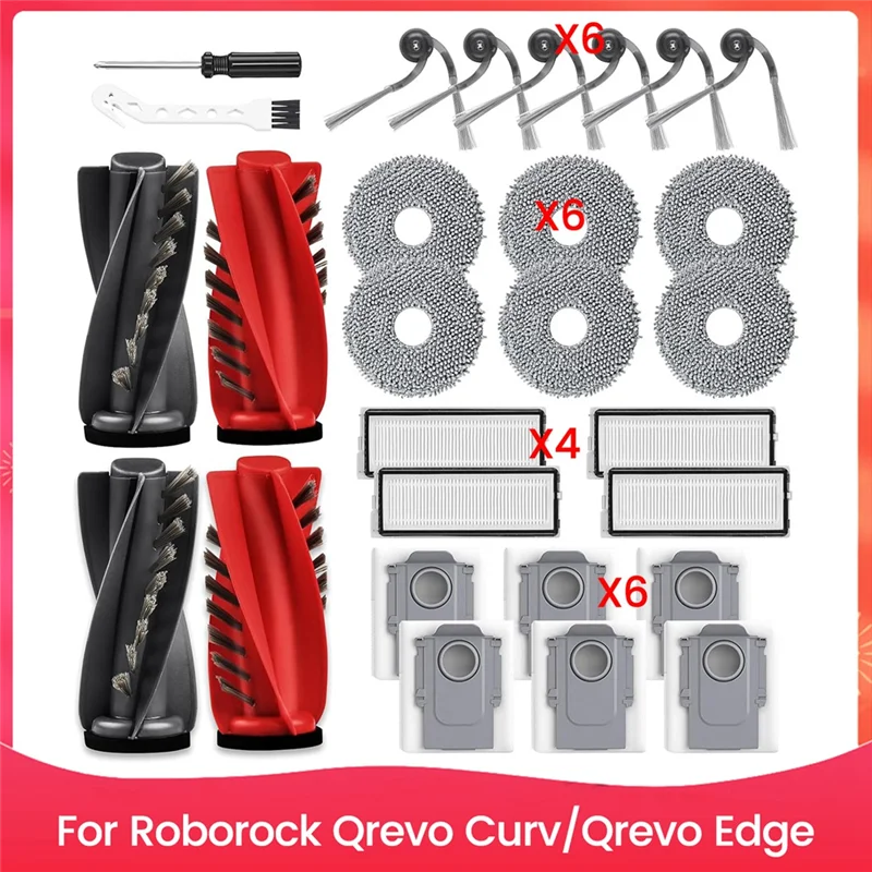

A63X-Brush Filter Dust Bag And Mop Cloth Kit For Roborock Qrevo Curv Qrevo Edge Vacuum Cleaner Accessories Replacement Parts