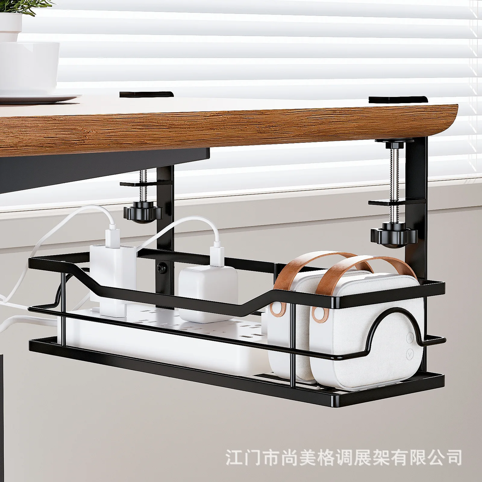 Carbon Steel Under Desk Cable Tray No Drill Hook-On Power Strip Cord Organizer Home Office Desks
