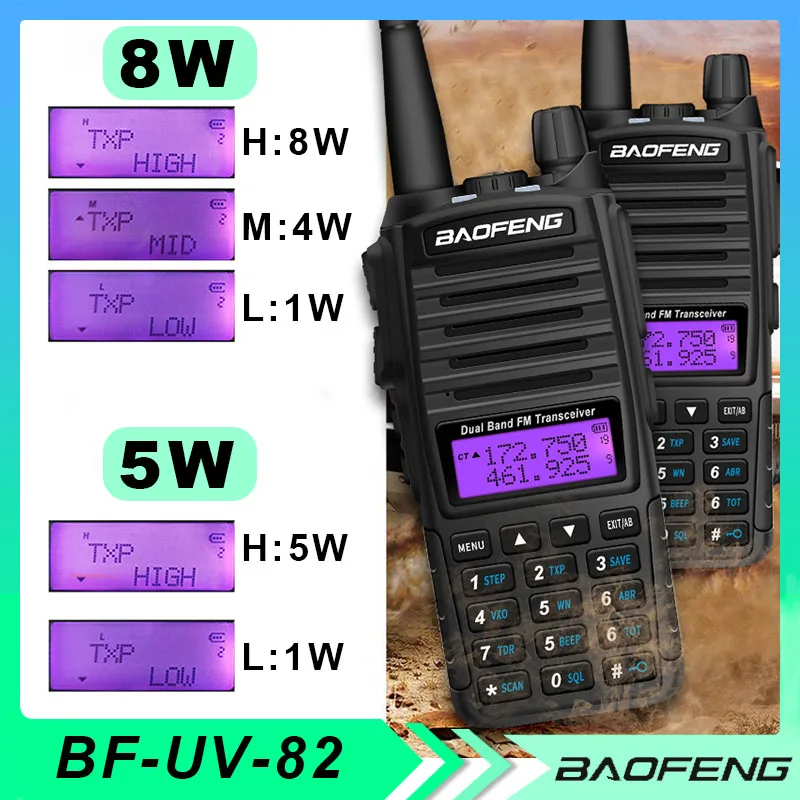 BaoFeng UV-82 Walkie Talkie Dual Band HF Transceiver High Power 5/8W Long Distance Radio Amateur Radio Mobile VHF UHF Transceive