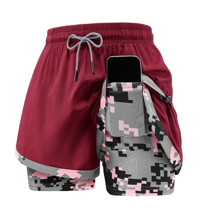 Women's 2-in-1 Gym Shorts with Pockets High Waist Quick Dry Breathable Lightweight Workout Running Swim Beach Casual Outdoor