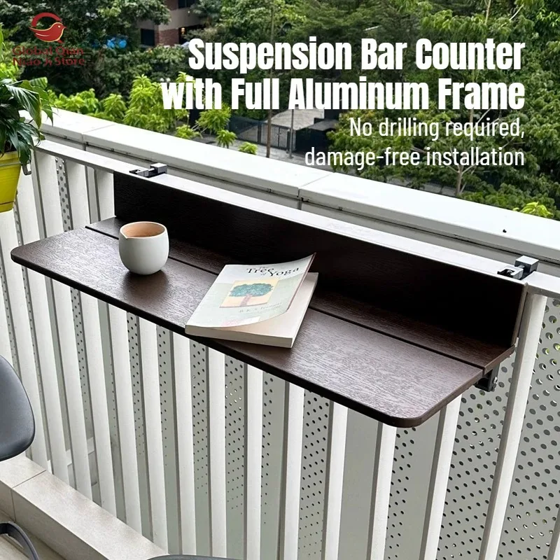 Balcony Railing Hanging Table, Home Bar Counter, Multi-functional Hanging Desk,Foldable Leisure Table for Balcony