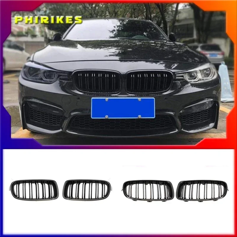 

Спортивная решетка радиатора для BMW 3-Series F30 F35 2012-2018, глянцевая черная, с двойными ламелями, в стиле Racing.