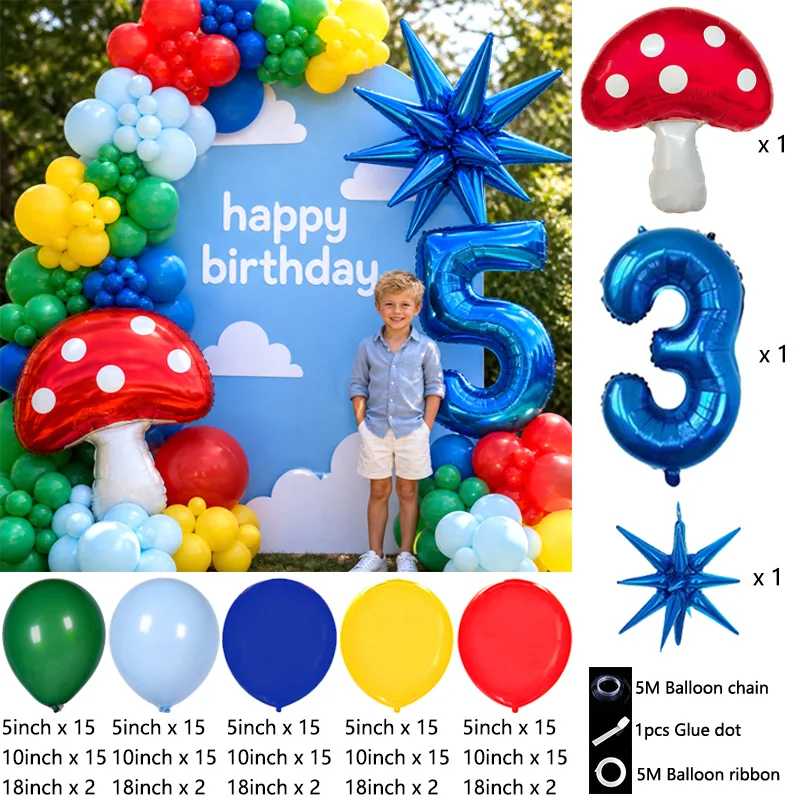 Super Bors Children Video Game Balloon Arch Bouquet Red Mushroom Game Controller Globos Party Ornament Supplies view 4