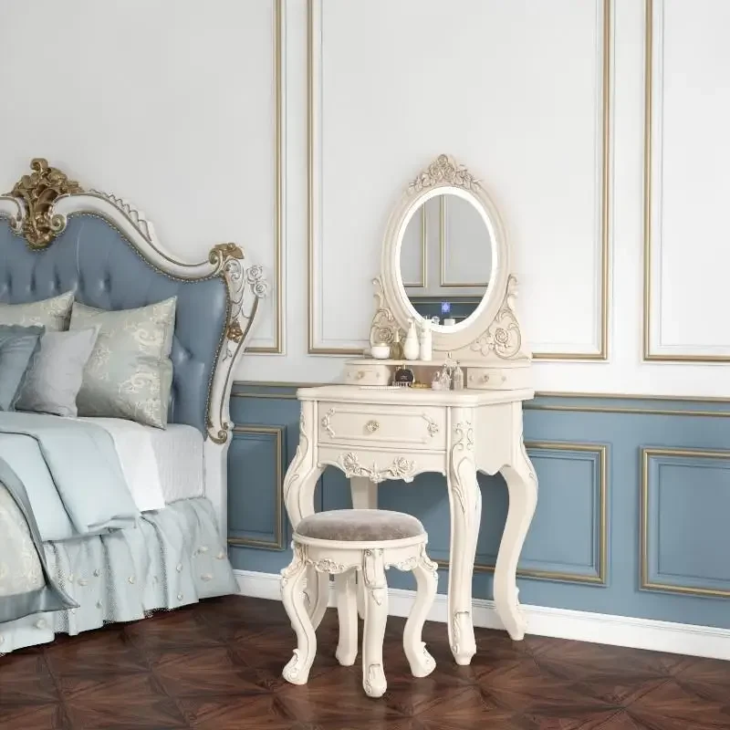 

Modern economical multifunctional solid wood makeup table European style dressing table with lamp