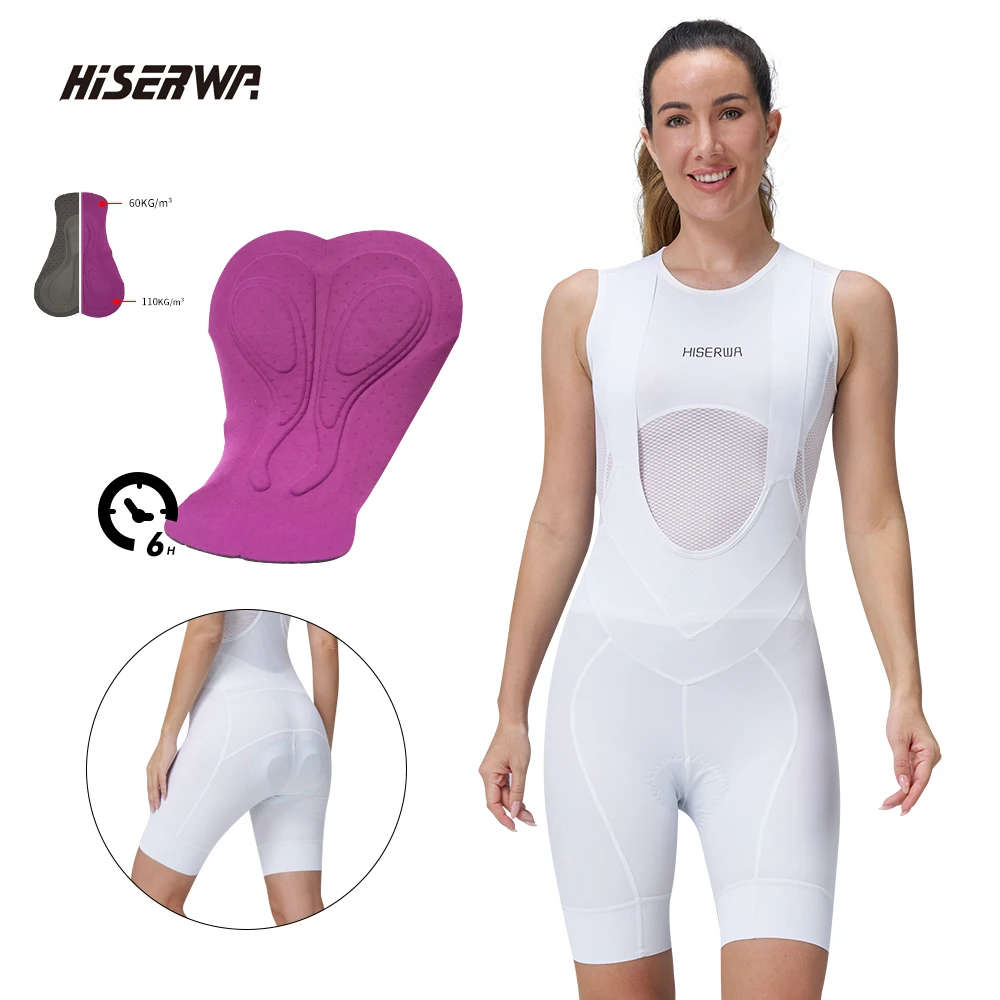 HISERWA Cycling Bib Shorts Women Outdoor Wear Bike Cycling 6 Hours Cycling Padded Riding Bib Tights Bicycle Bib Shorts Quick-Dry