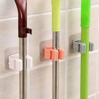 Mop Holder Self-adhesive Broom Stand Wall Mounted Mop Support Sweeping Brush Hook Storage Organizer Bathroom Kitchen Accessories