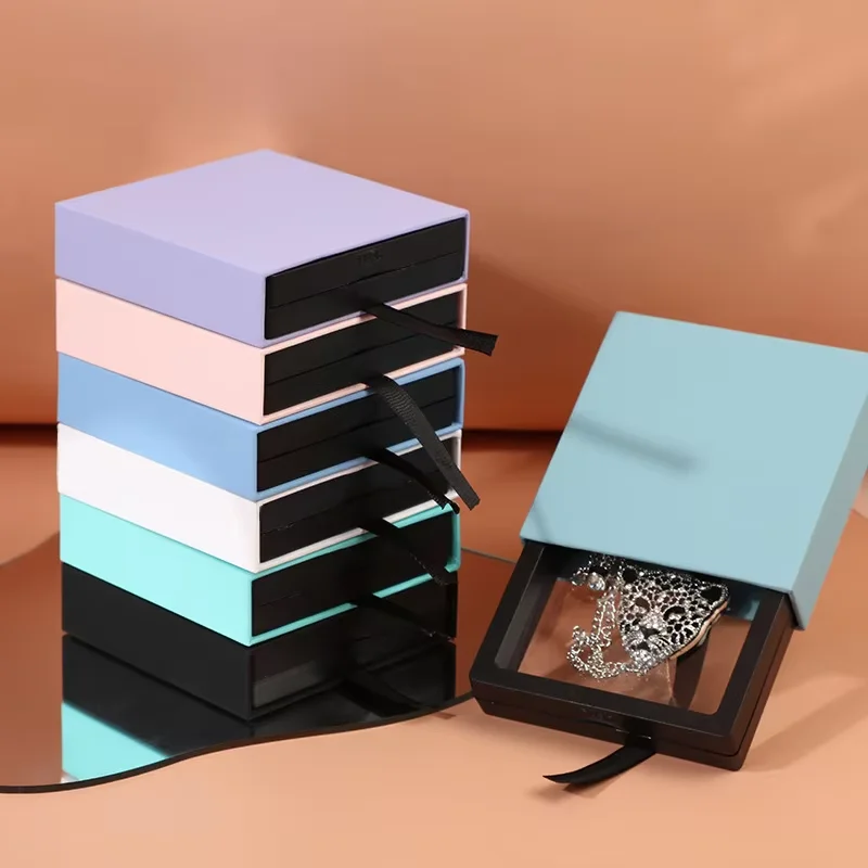 24Pcs Pink Paper Transparent Drawer Jewelry Boxes Packaging Holders for Rings Brooches Necklaces Wedding Gifts and Party Favors