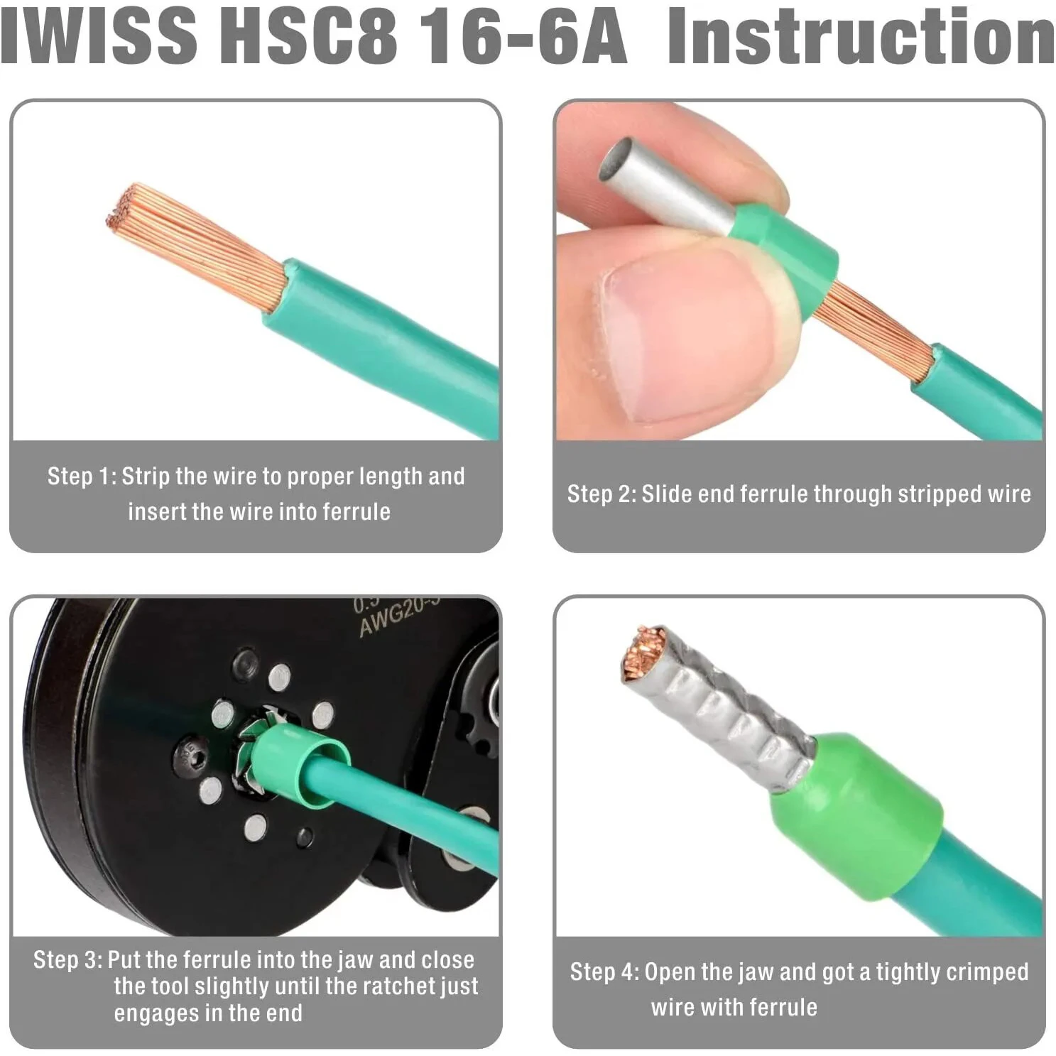 IWISS HSC8 16-6 pinze a crimpare autoregolabili per AWG20-5 Bootlace End-sleeves ghiera Ratchat Wire Crimper Tool Clamp Tool