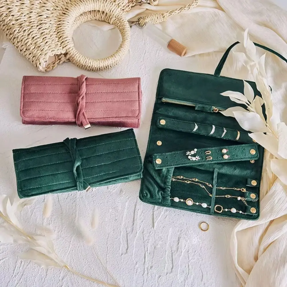 

Lace Up Velvet Jewelry Packing Bag Earrings Large Capacity Jewelry Storage Bag Roll Pack Organizer Velvet Jewelry Holder Gift