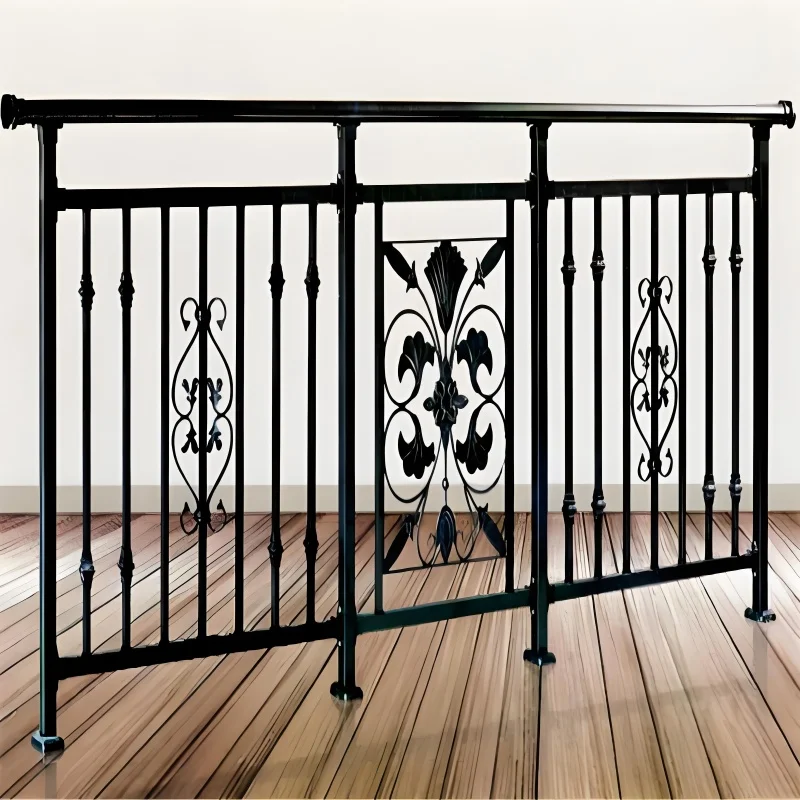 Customization Wrought Iron Balcony Railings and Powder Coated Galvanized Steel Balcony Guardrail for Black and Gold Luxury Villa