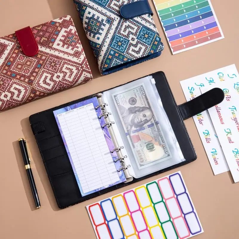 A6 PU Leather Binder Economy 6-ring Notebook, Stylish Design, Personal Notebook Binder Cover, Can Be Used For Cash Budget Storag