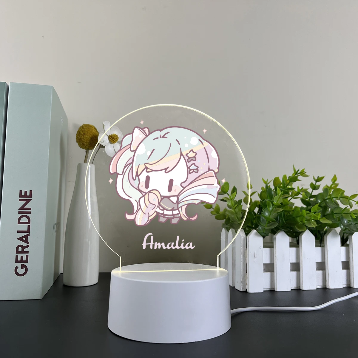 Lámpara acrílica con estampado UV de Chica de Anime japonés, luz nocturna Visual 3D para decoración de dormitorio, nombre personalizado, Diy, nombre, 1 ud.