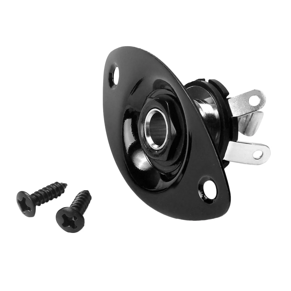 

1/4 Inch 6.35Mm Oval Jack Socket Black Pickup Output Input Plug For Electric Bass Mounting Screws Durable Nickel Plated Easy