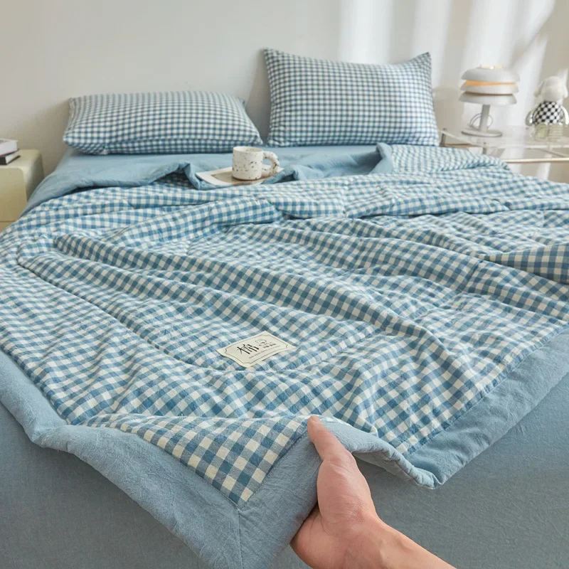 Nordic Plaid Summer Thin Quilt Skin-Friendly Xinjiang Cotton Air-Conditioned Quilt Core Single Quilted Comforter for Home Office