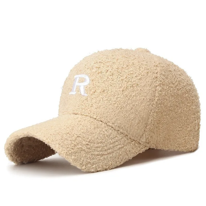 Winter-Baseballmütze aus einfarbiger M-Label-Lammwolle für Damen, warme, lässige, modische, vielseitige Plüsch-Entenschnabelmütze im Freien – Detail 32