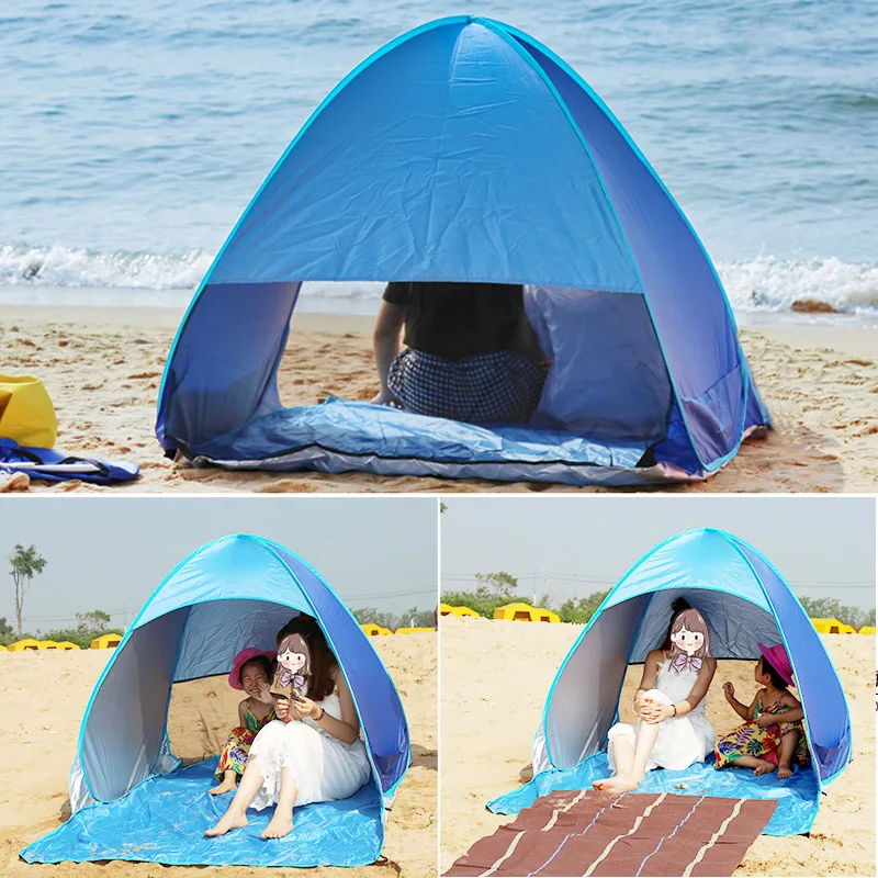 2-3Persons Pop Up Beach Tent Automatic Quickly Open Outdoor Camping Tour UV50+ Portable Ultralight Sunscreen with Extended Mat 