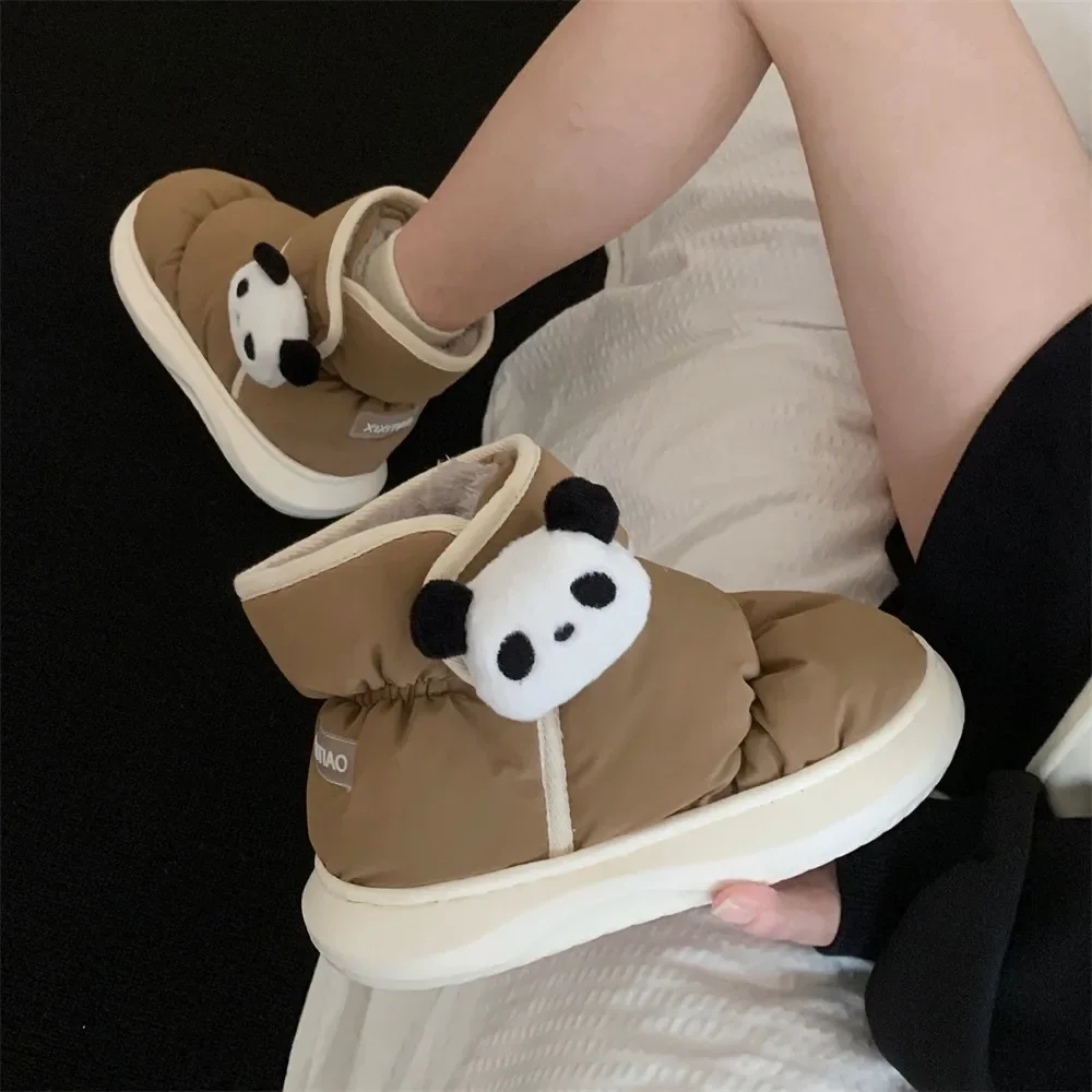 Soft cute cute panda fashion snow boots female winter colorblocking down fabric padded warm waterproof comfortable cotton boots