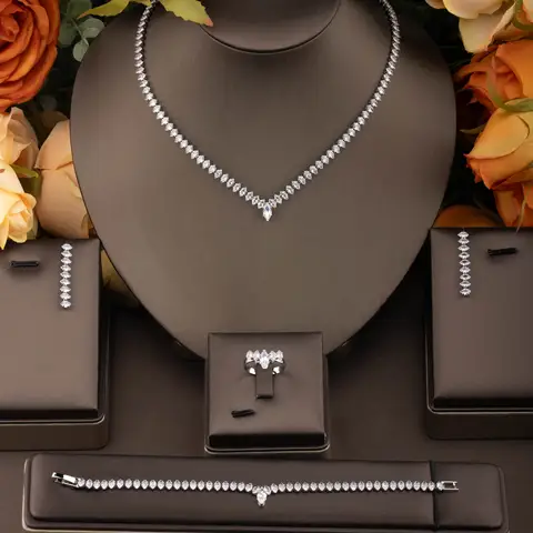 1 set of simple style cubic zirconia V-shaped jewelry set suitable for women's daily and party wear. Gift box not included