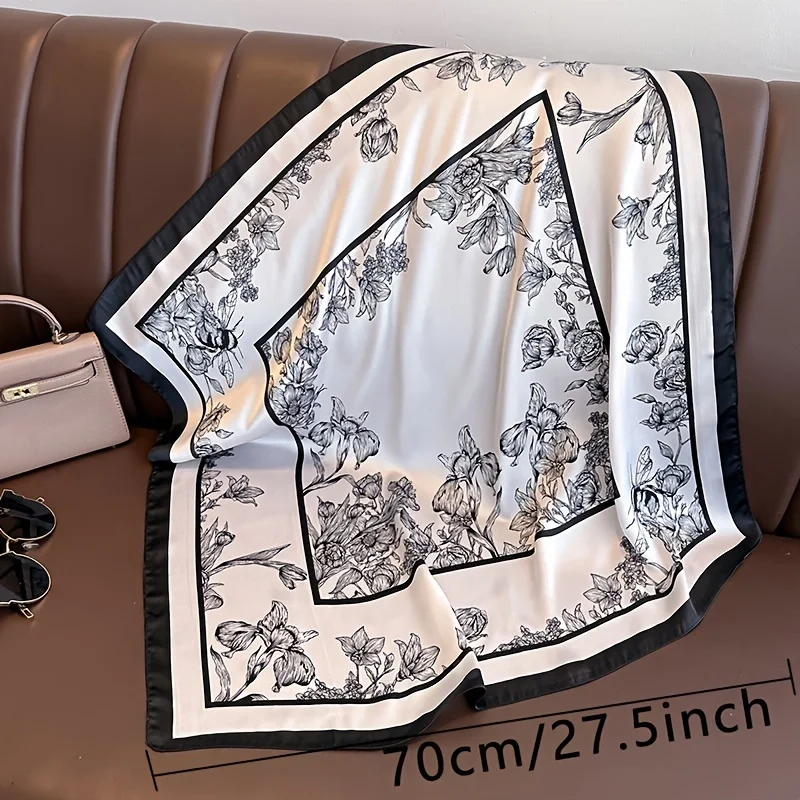 70*70cm Luxury Floral Print Silk Square Scarf Women Foulard Hairband Hands Bag Ribbon Head Hijab Neckerchief Headband Soft Satin image 5