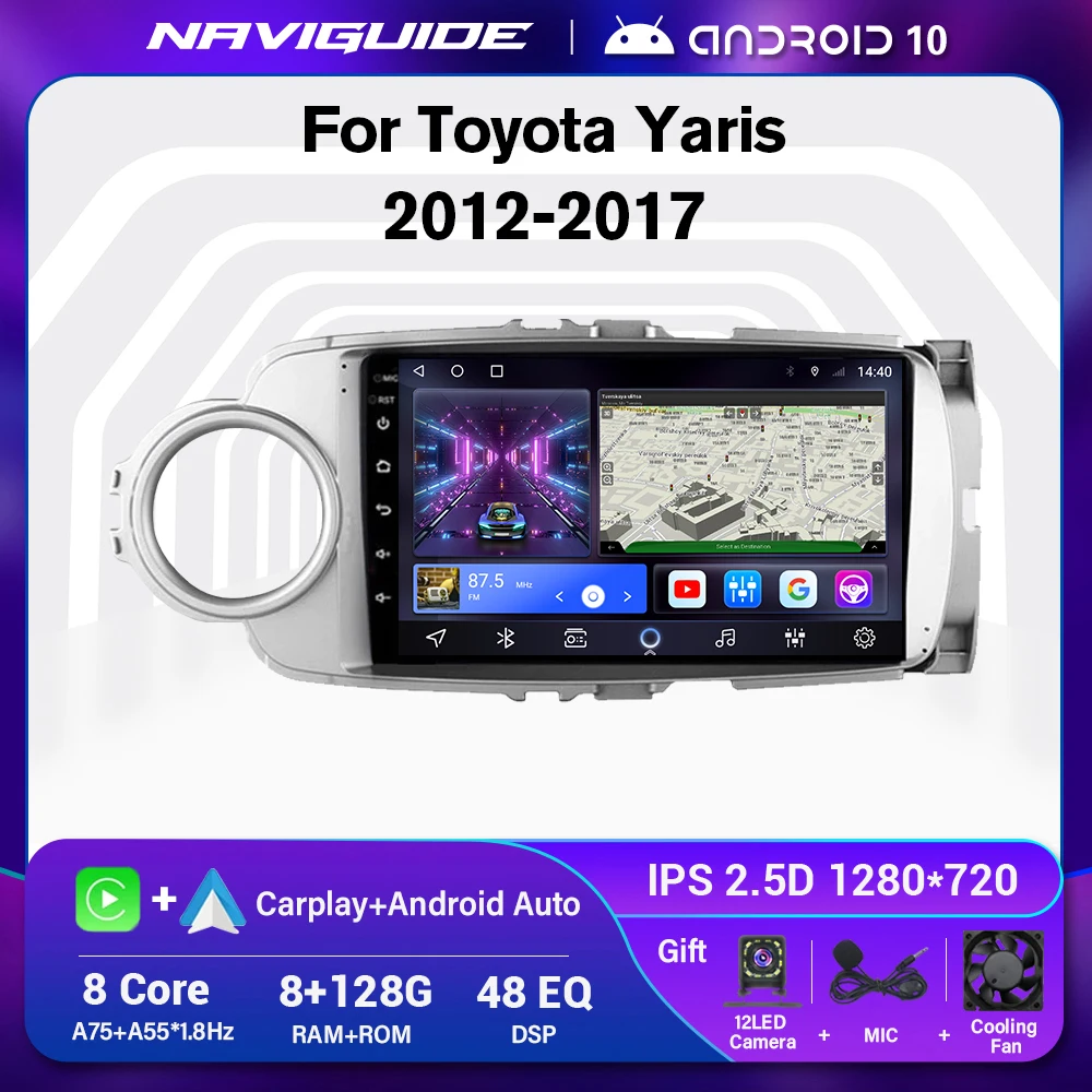 NAVIGUIDE 1280*720P Android 10 Car Radio For Toyota Yaris LHD RHD 2012-2017 2din Car Stereo Multimedia Player GPS Navigation DSP