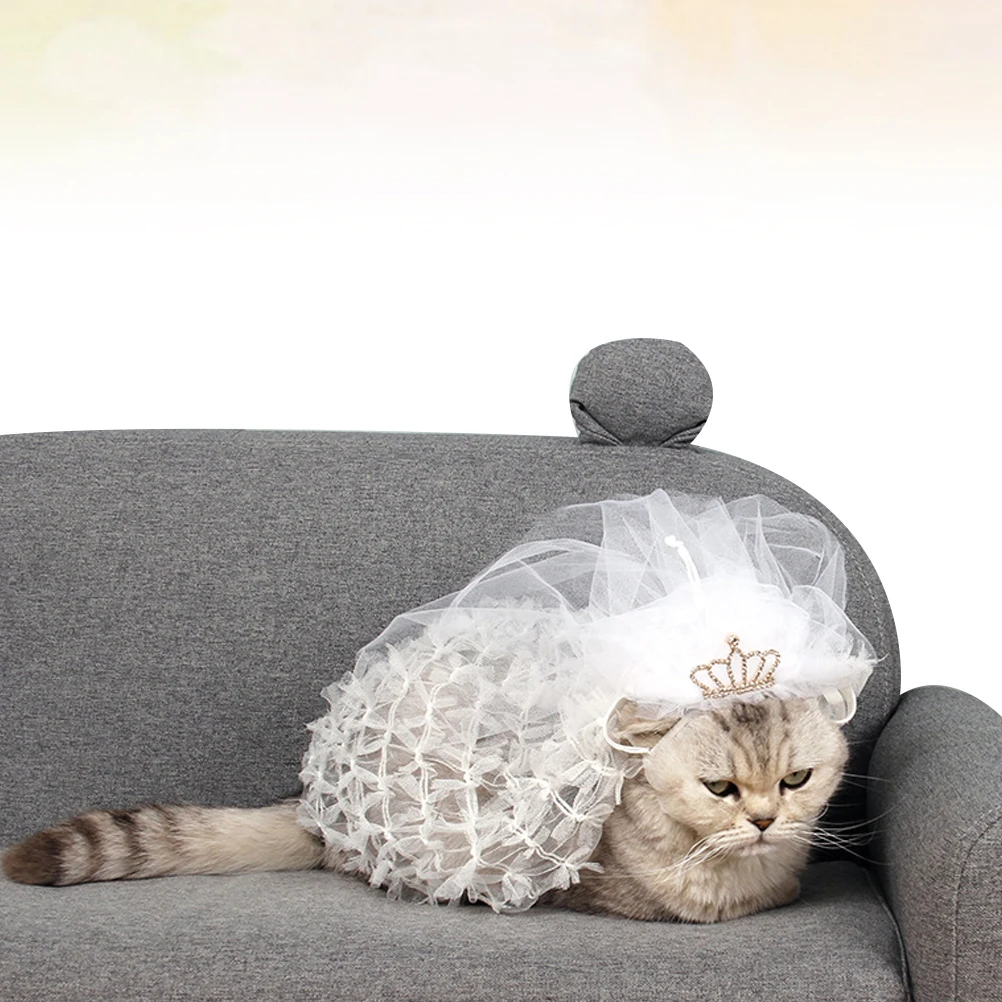 

Pet Wedding Bridal Veil Adjustable Buckle Crown Pattern Decor Lace Appliques Cosplay Costume Supplies for Cats