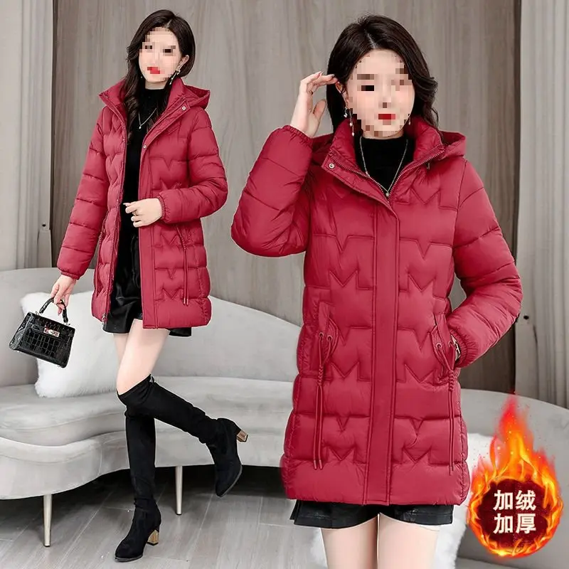 2025 New Down For Women, Mid-Length Loose Coat, Fleece-Lined And Thickened, Winter Warm Cotton Padded Jacket