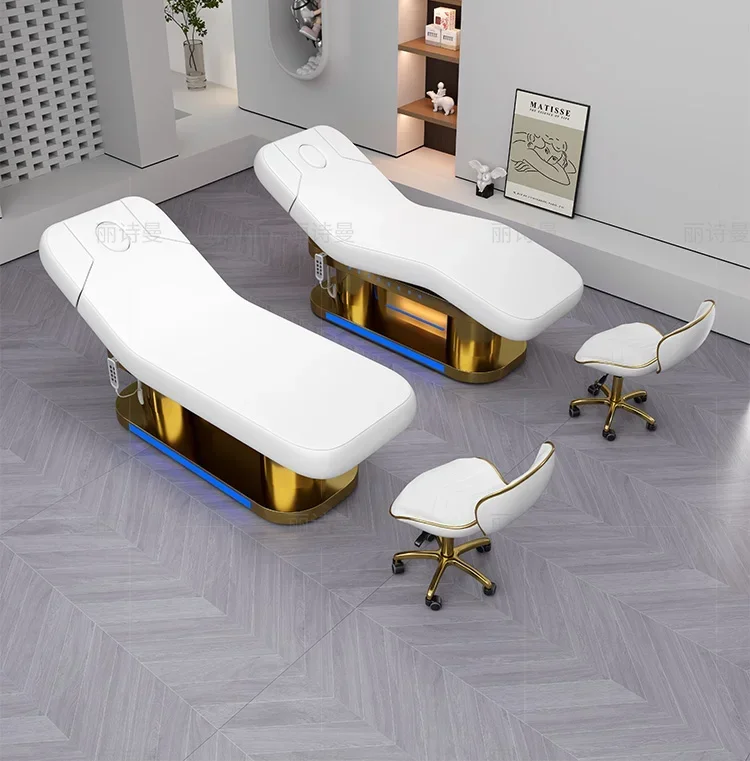 Electric Lift Beauty Care Bed Beauty Led Stainless Steel Gold Plated Massage Couch Tattoo