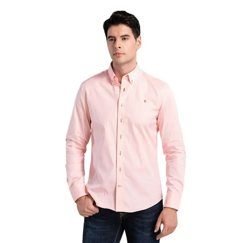 Camisa Slim Fit Monocromática masculina, Blusas de deslocamento, 100% Algodão Puro, Social, Lazer, Negócios, Alta Qualidade, Moda