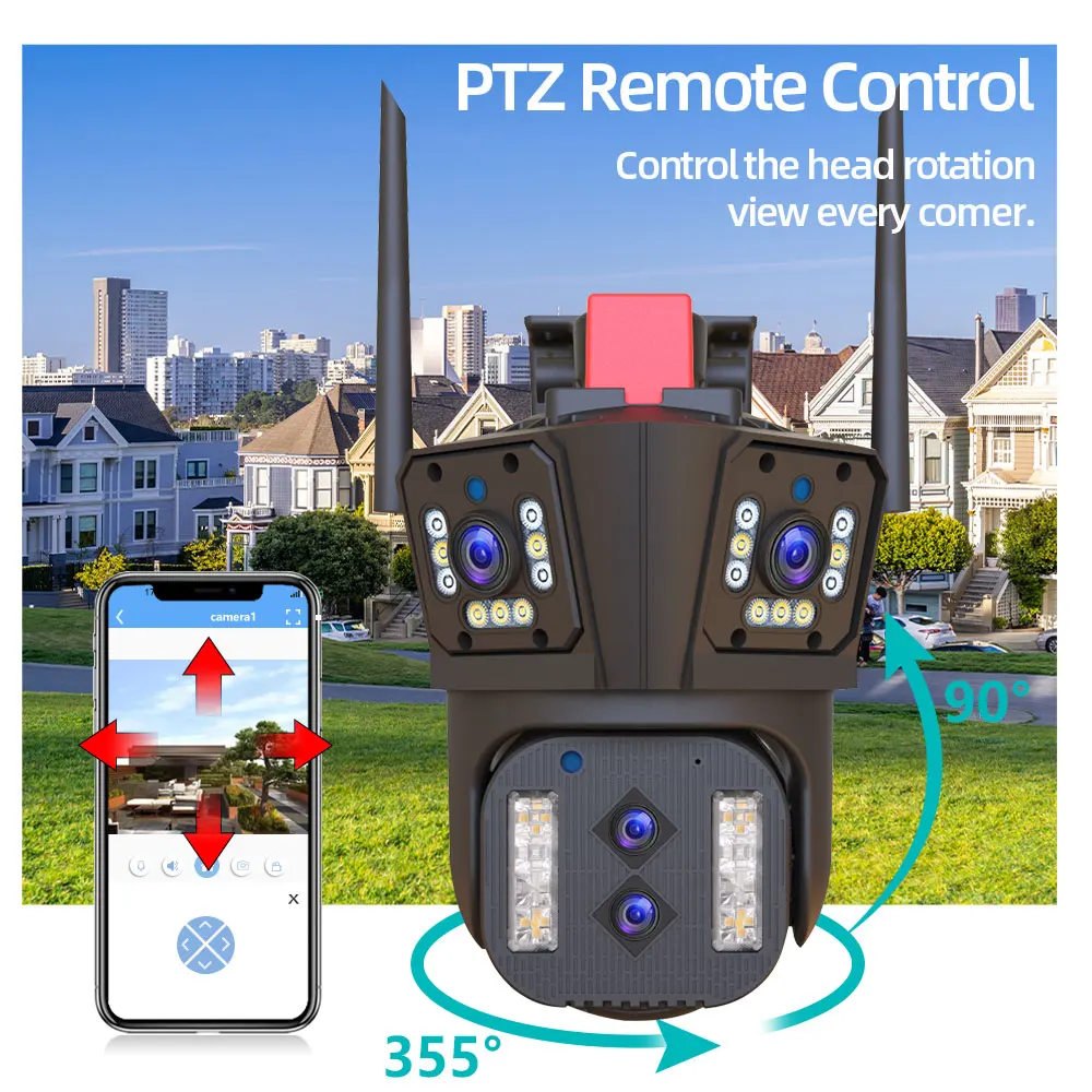 Imagem -05 - Ptz ip Câmera de Segurança com Rastreamento Automático Cor Exterior Night Vision Câmera de Vigilância sem Fio 8k Zoom 10x Four Lens Wifi 16mp P2p