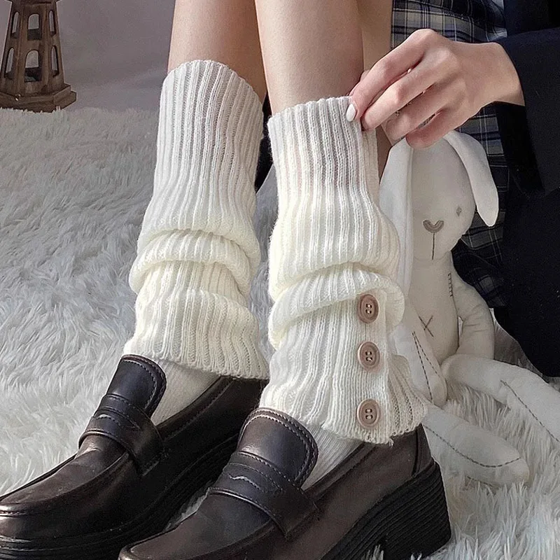 JK Lolita Leg Warmers Women Button Long Socks Wool Knitted Foot Cover Arm Warmer Y2k Fashion Boot Gothic Crochet Sock Boot Cuffs