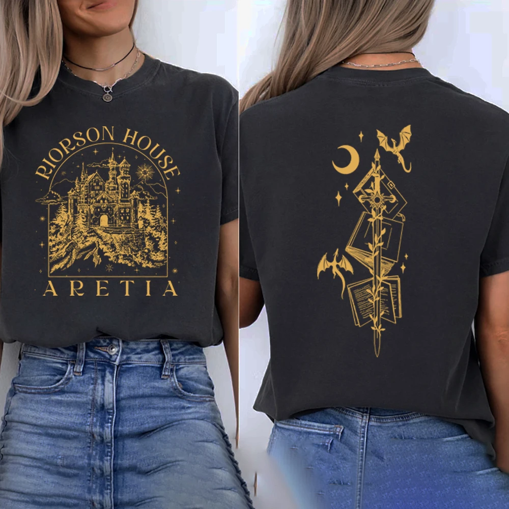 Xaden Riorson House T-Shirts Iron Flame Shirt Dragon 2-Sided Tshirt Unisex Short Sleeve Graphic Tees Vintage Streetwear Tops