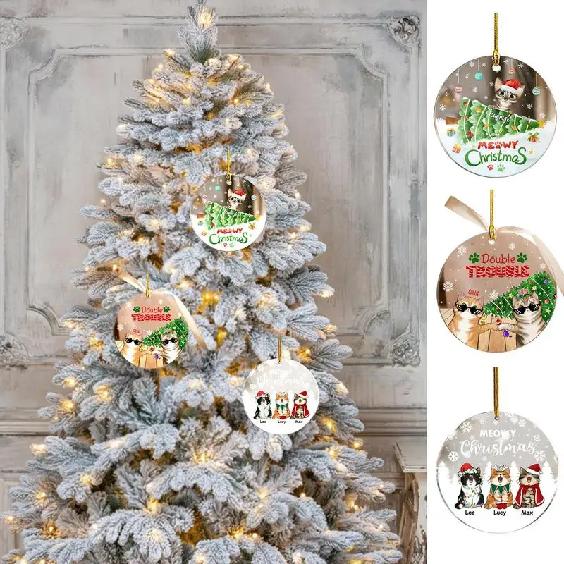 Adorno navideño para gatos, colgante de acrílico 2D para árbol de Navidad, adornos decorativos para amantes de los gatos