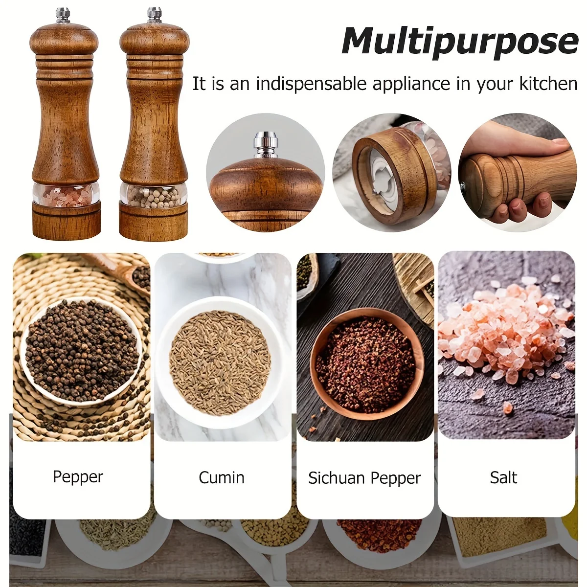 6 Inch Manual Pepper Grinder Core Fresh Ground Spice MillRubberwood Acrylic Ceramic