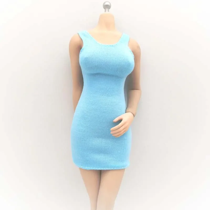 1/6 Scale Sky Blue Dress Female Doll Skirt Clothes Model for 12in Big Chest Medium Chest Action Figure Accessory