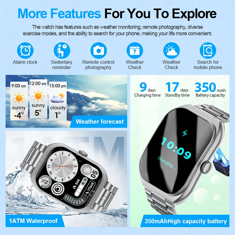 LIGE Neue AI Stimme Smart Uhr 2,01 "HD Gebogene Bildschirm SmartWatch Bluetooth Anruf Blut Sauerstoff Überwachung Smartwatch Für männer Frauen