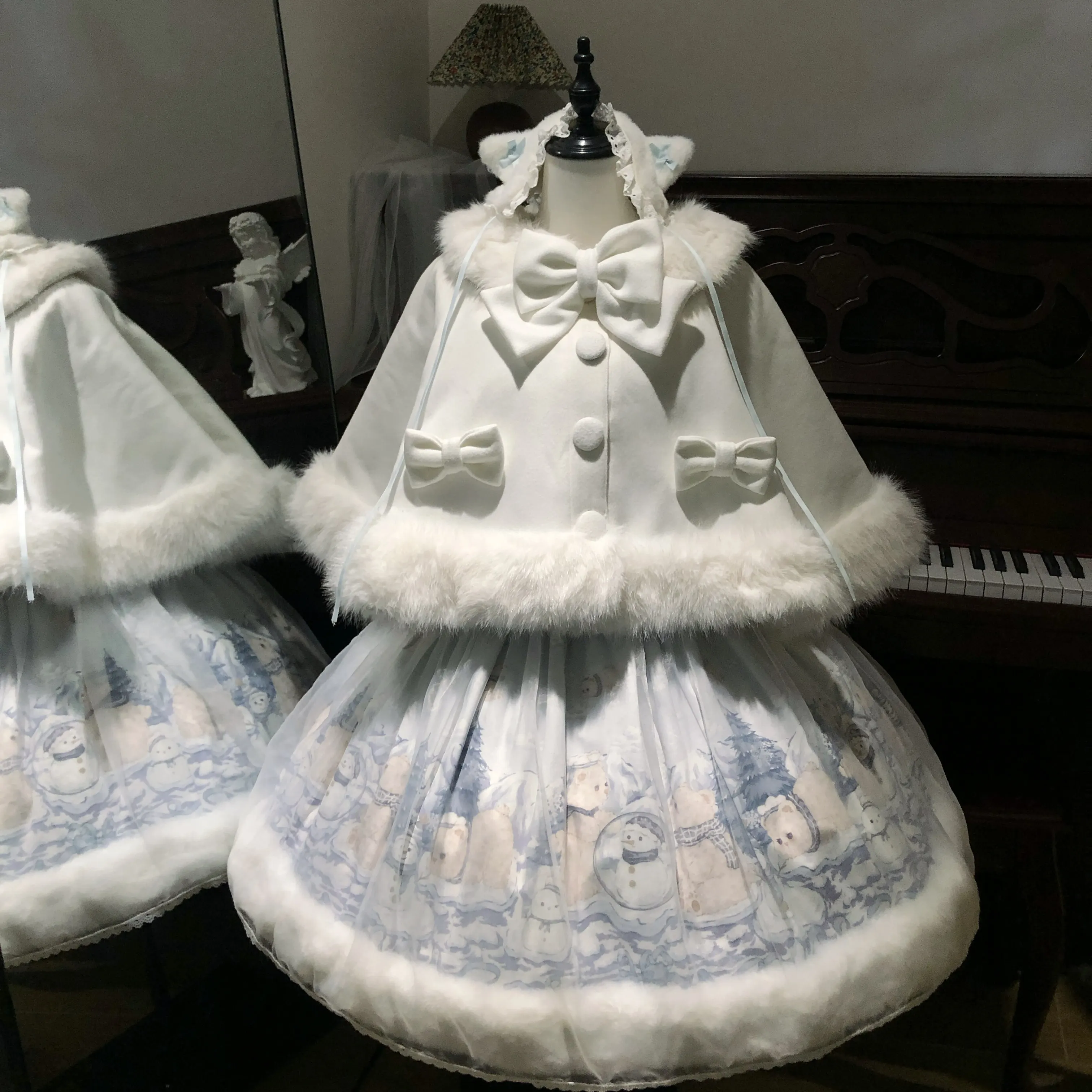 

Coalfell Winter Bear Original Lolita Snowman JSK Dress Lolita Autumn/Winter Plush LO Skirt