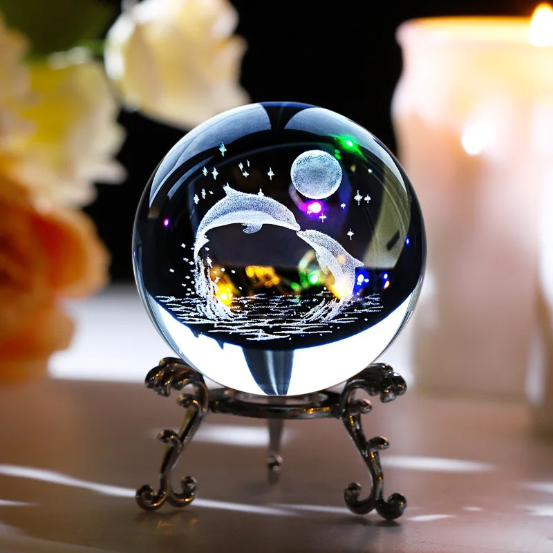 3D 60mm Home Decoration Crystal Ball Glass Ball Animal Laser-engraved Turtle, Jellyfish, Butterfly Small Figurine Ornaments
