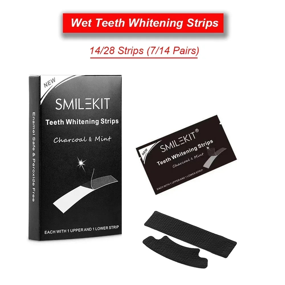 28/14Pcs New PAP+ Charcoal Gel Teeth Whitening Strips Activated Bamboo Dental Veneers Tooth Bleaching Stain Removal Oral Care