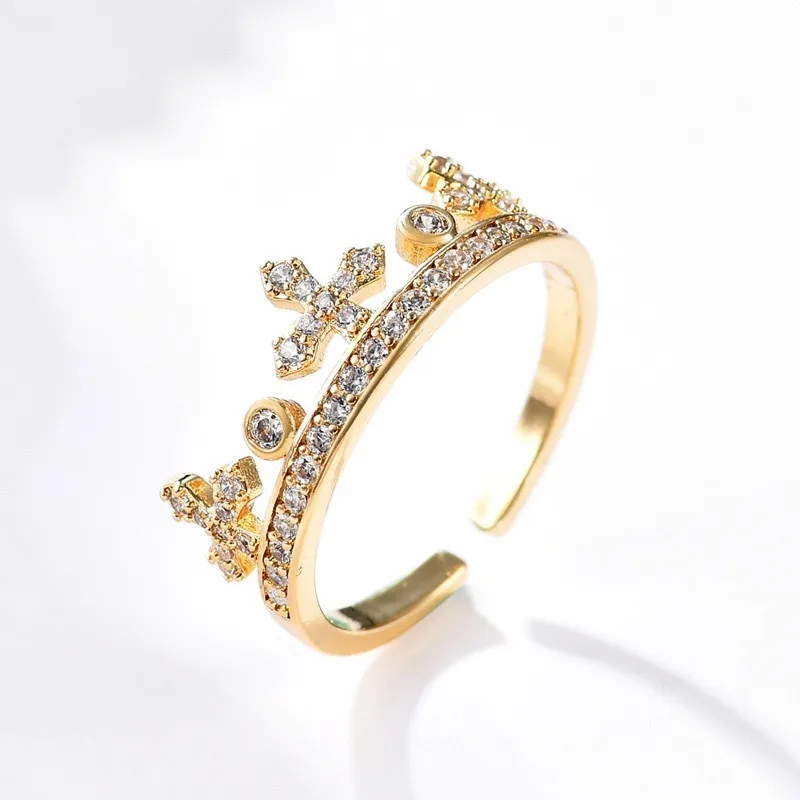 

High Sense Crown Cross Ring Female Niche Design Index Finger Ring Fashion Personality Internet Celebrity Open Ring