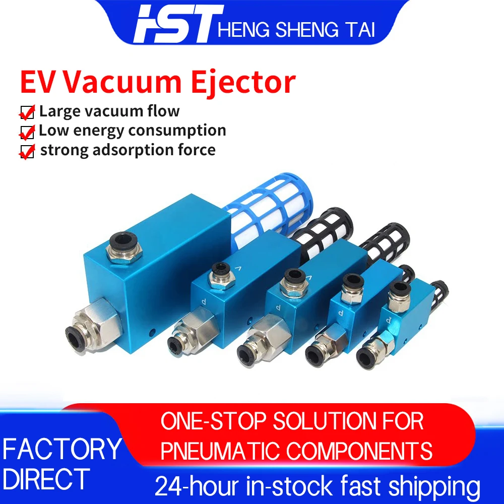

Pneumatic High Suction Vacuum Generator EV-10 15 20HS EV-25 30HSCK Negative Pressure Air Ejector for Suction Cup Robot Handling