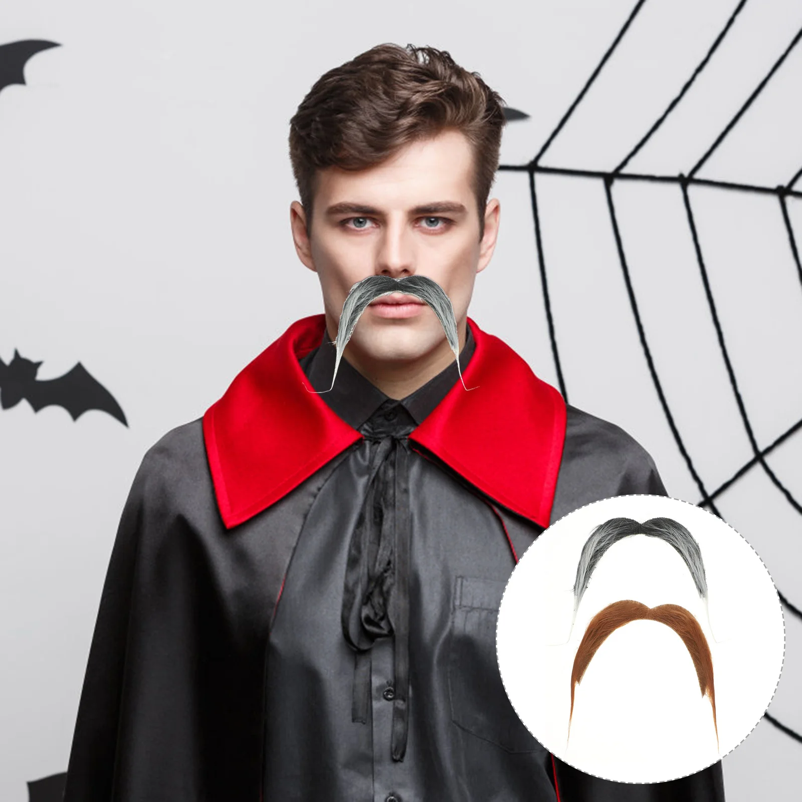 Barba de bigote falsa realista para hombre, accesorio de disfraz de fiesta de Halloween, accesorios de fiesta de Halloween, 2 uds.
