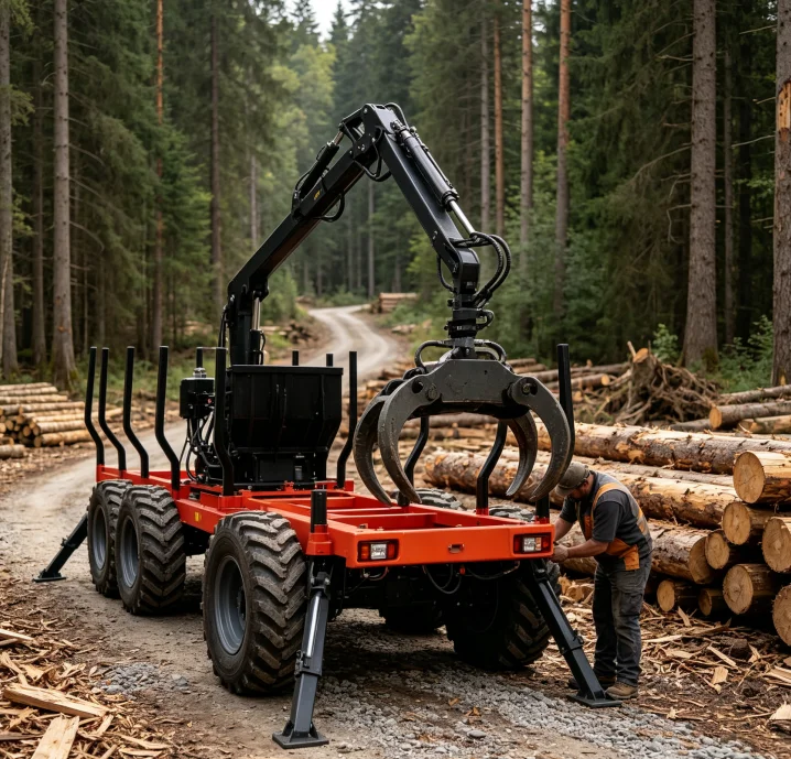 Heavy Duty 360° Rotation Hydraulic Crane Log Trailer 4wd Grapple Timber Loader With Crane Timber Loader Log Splitter for Forest