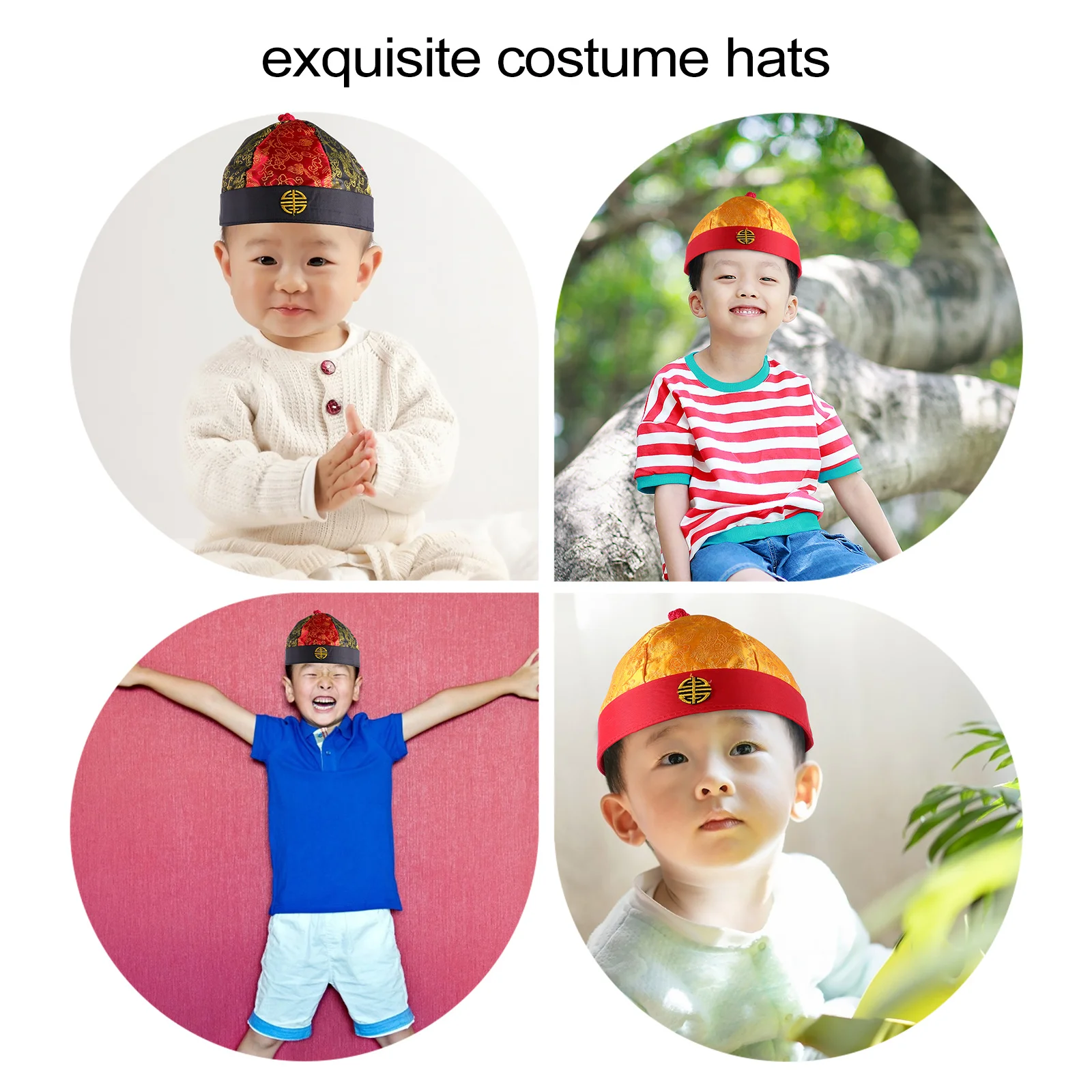 

4Pcs Chinese Royal Headwear Exquisite Brocade Patterns Decorative Hats for Masquerade Wears Cloth Hats