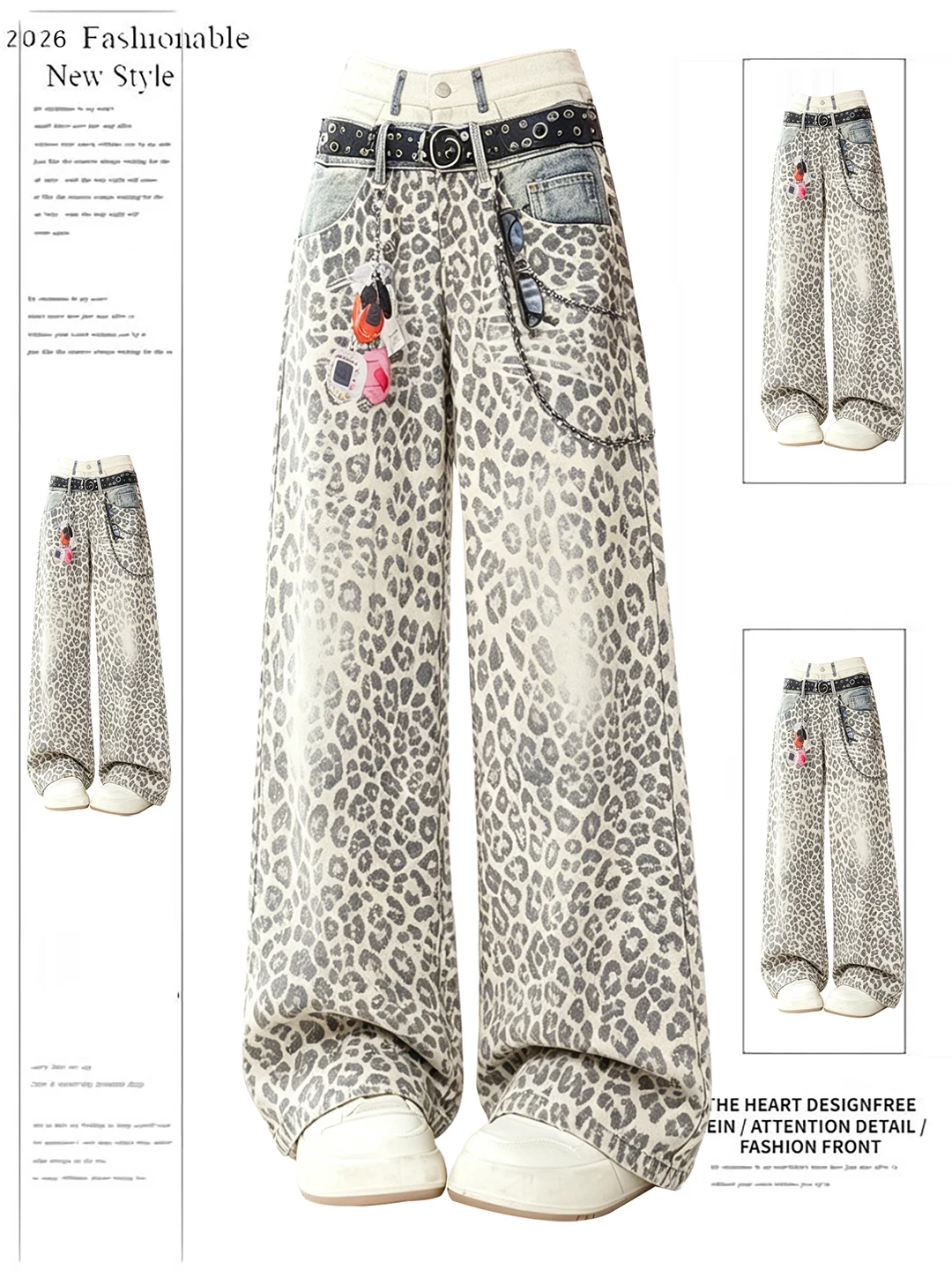 

Trendy 3D Print Leopard Pattern Wide Leg Jeans Loose High Waist Dual Waist Summer New Style Casual Comfortable Soft Denim