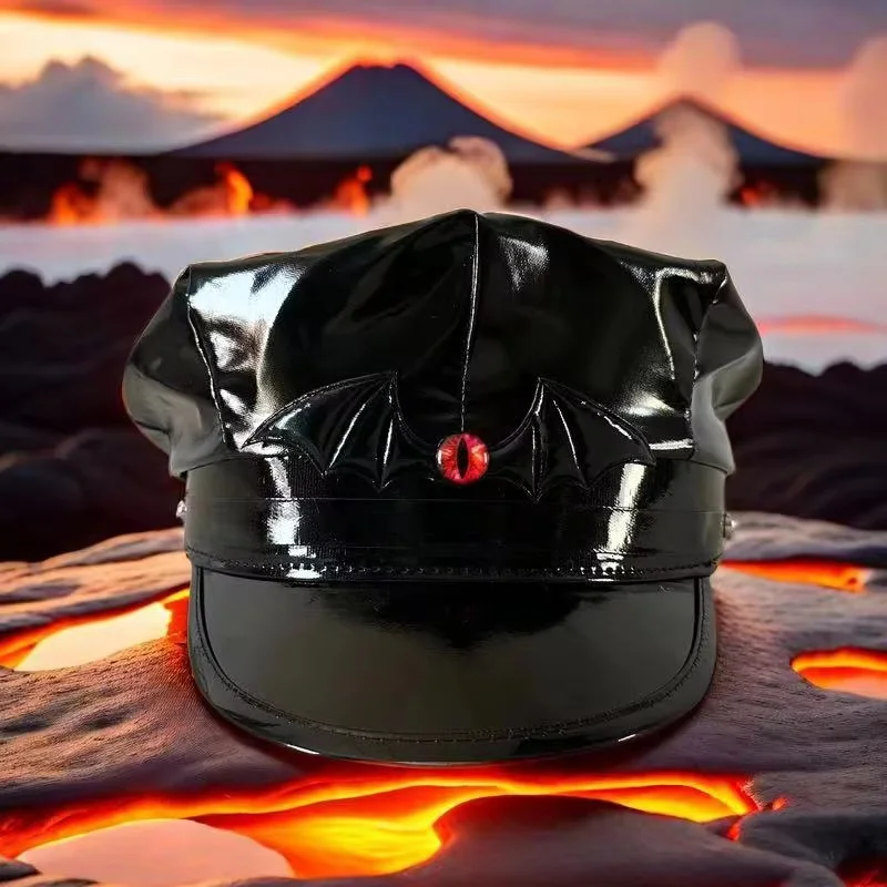 HongLuan  Laser Leather Captain Hat Rhinestone & Military Caps for Woman, Rave Festivals Accessories ＆ Party Cap Man Cosplay Fem