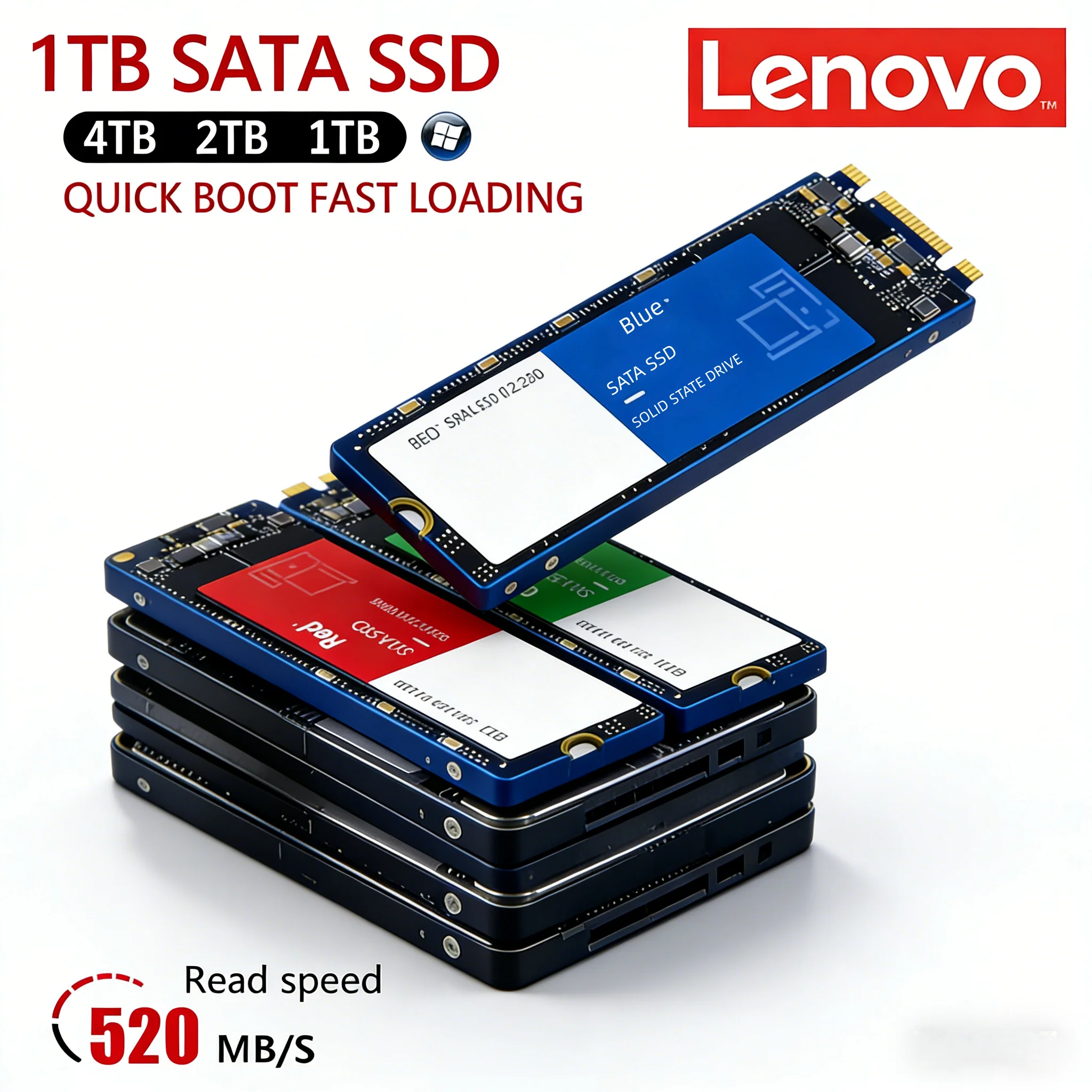 

Внутренний твердотельный накопитель Lenovo 1 ТБ, 2 ТБ, 4 ТБ SATA M.2 2280 SSD, высокоскоростной жесткий диск для ноутбуков, настольных ПК и компьютеров