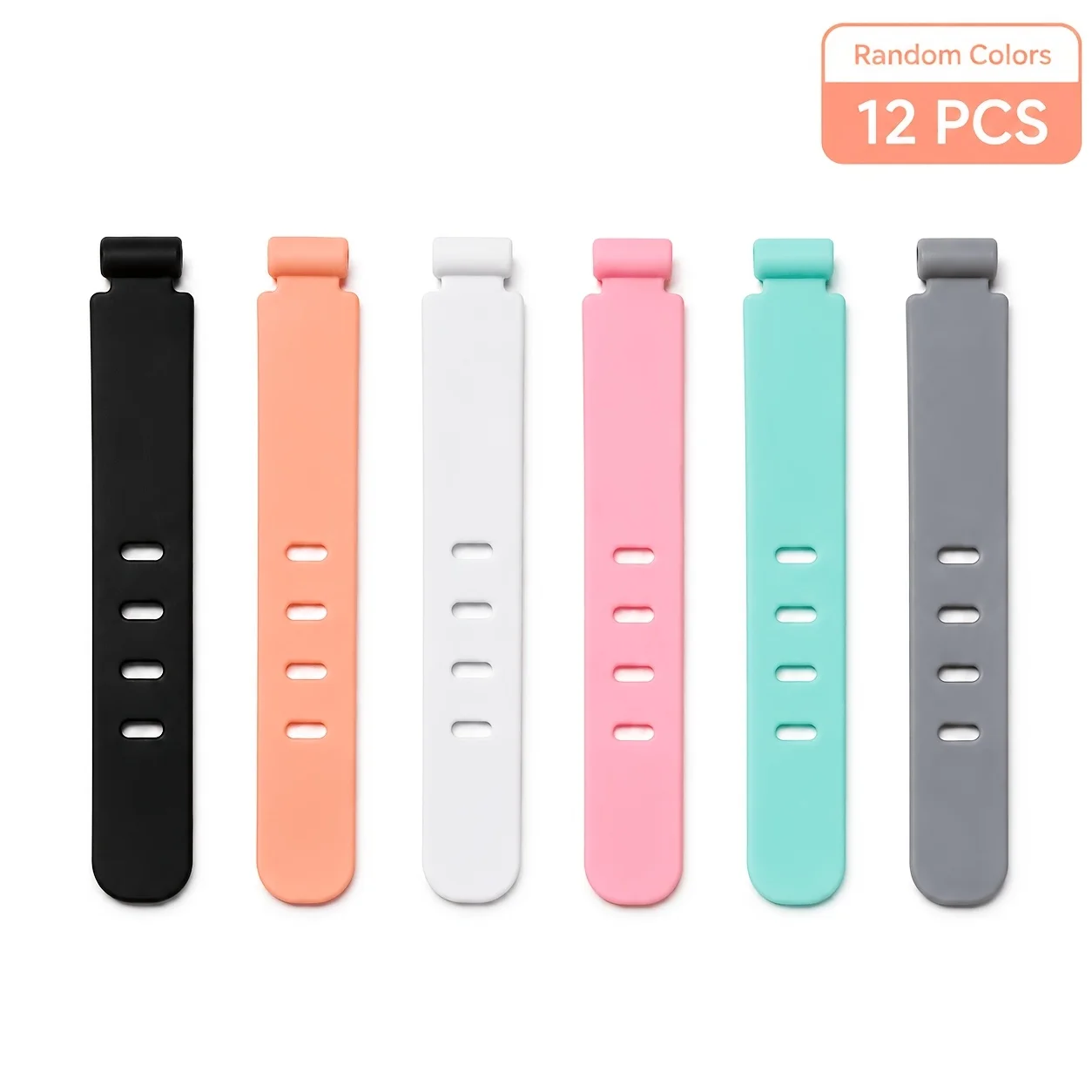 Random 12 Colors Adjustable Reusable Silicone Cable Organizer Data Cable Management Ties, Durable And Reusable