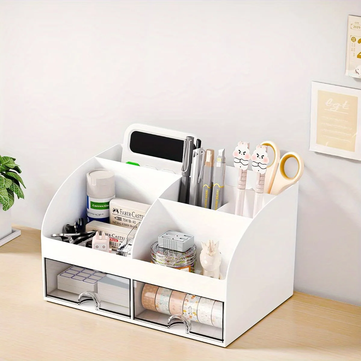 

2-Drawer Desktop Organizer with 6 Compartments - Durable Plastic Pen & Supply Holder for Desk Organization, Space-Saving